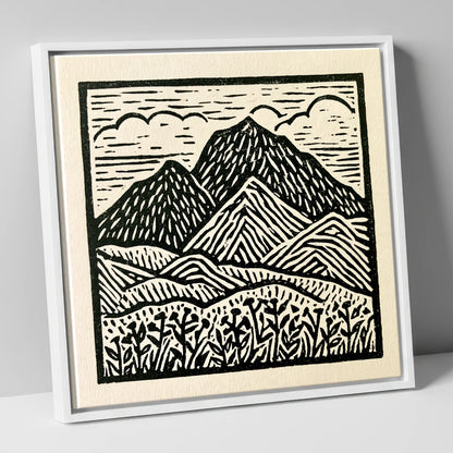 Scafell Pike in Monochrome lake district fell canvas wall art in white frame
