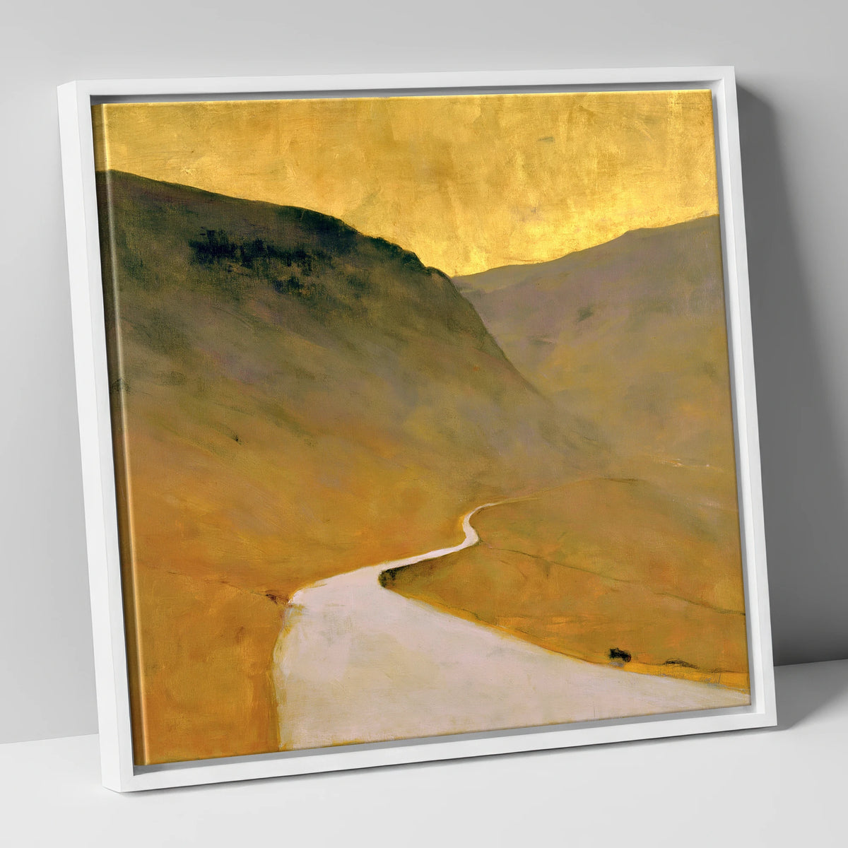 Winding Pass in Golden Light lake district valley canvas wall art in white frame