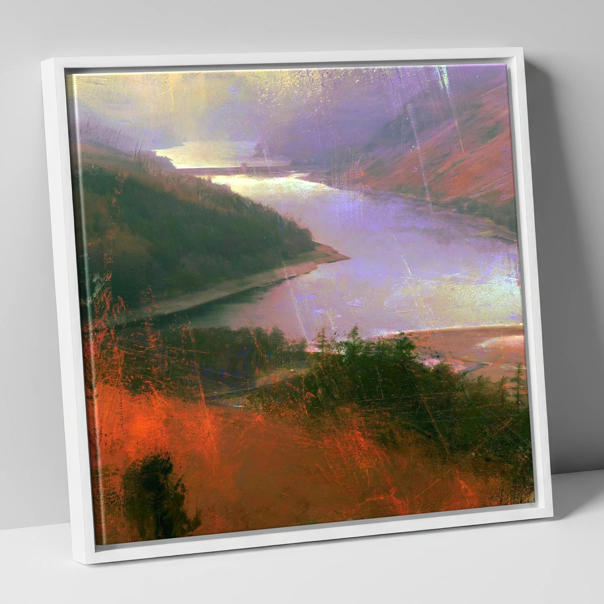 Thirlmere Reservoir Under Violet Skies lake district lake canvas wall art in white frame
