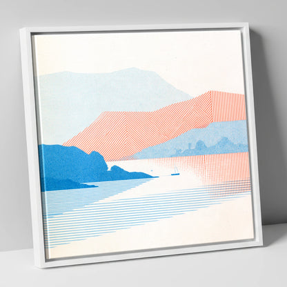 Geometric Coniston Water Fells lake district lake canvas wall art in white frame