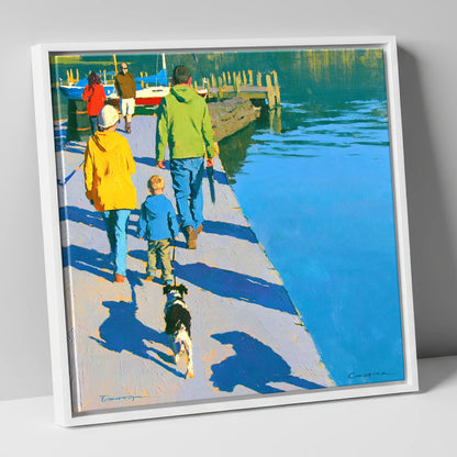 Vibrant Ambleside Family Dog Walk gifts for dog walkers canvas wall art in white frame