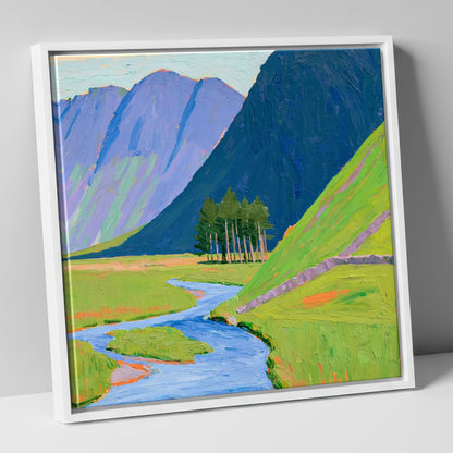 Haystacks and Vibrant Valley Beck lake district fell canvas wall art in white frame