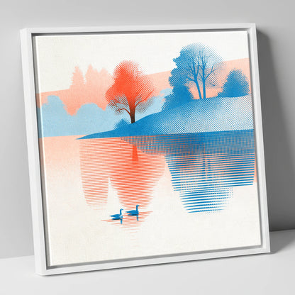 Still Lake at Coral Dawn lake district lake canvas wall art in white frame