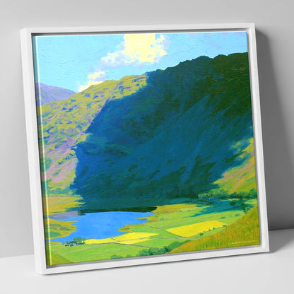 Brock Crags over Sunlit Valley lake district fell canvas wall art in white frame