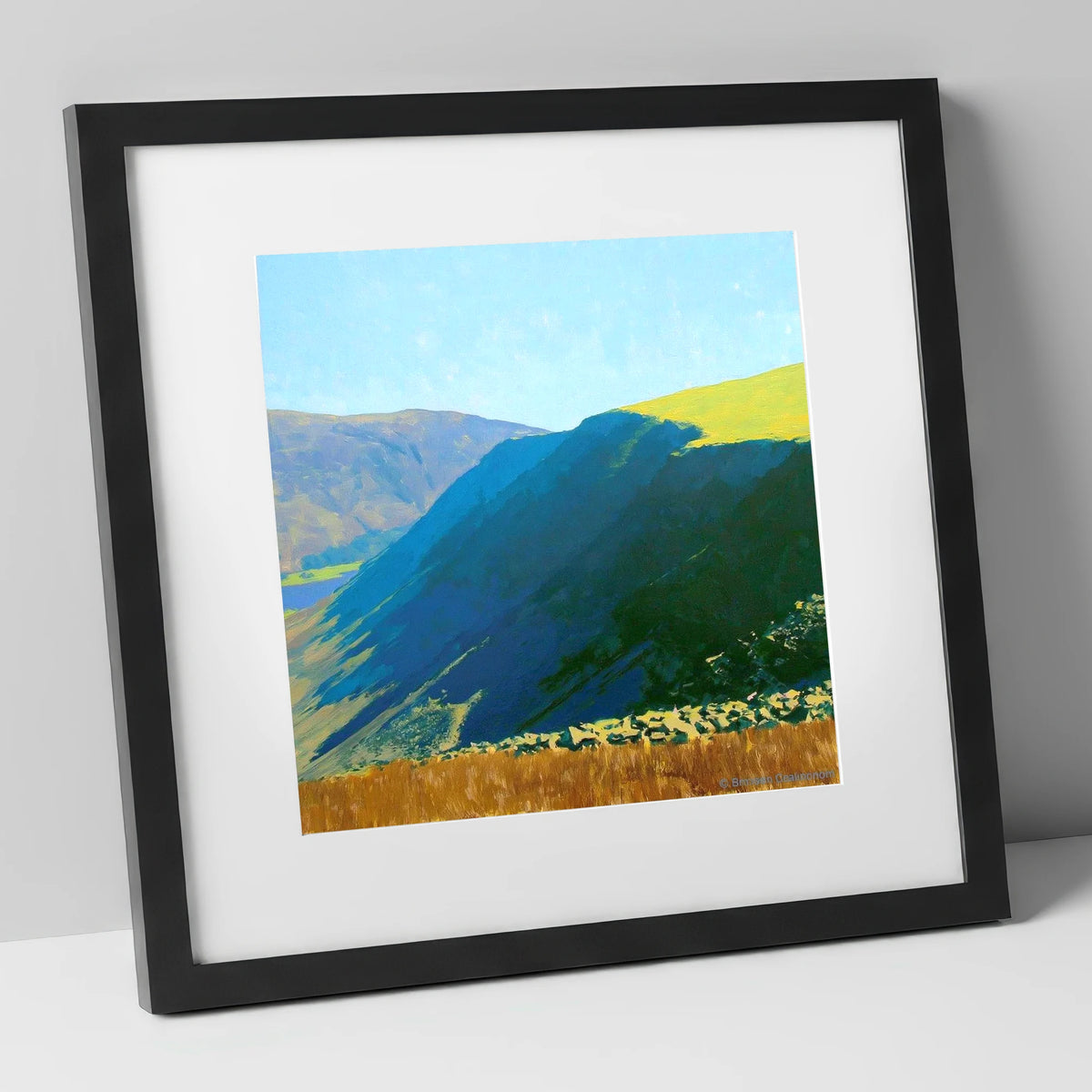 Steep Shadows on Gray Crag lake district fell art print in black frame