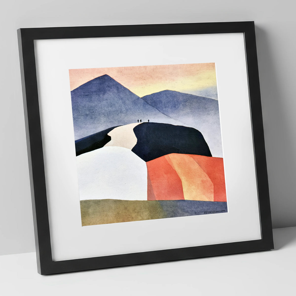 Fell Summit in Terracotta and Indigo lake district fell art print in black frame
