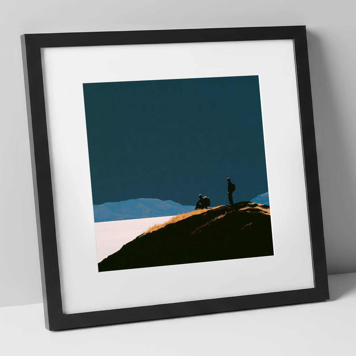 Silhouetted Walkers on Catbells lake district fell art print in black frame