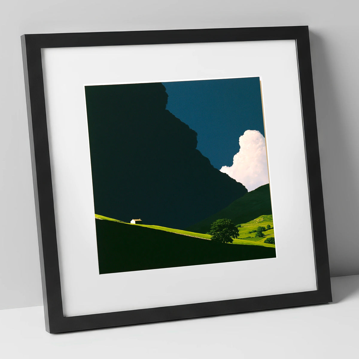 Rolling Fells Under Dark Cloud lake district fell art print in black frame