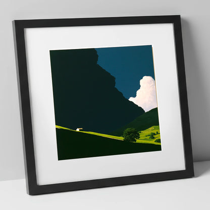 Rolling Fells Under Dark Cloud lake district fell art print in black frame