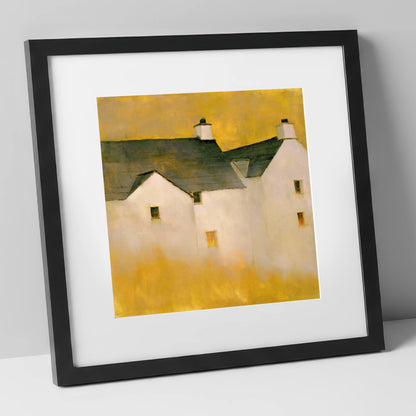 Slate Cottages In Golden Light lake district village art print in black frame