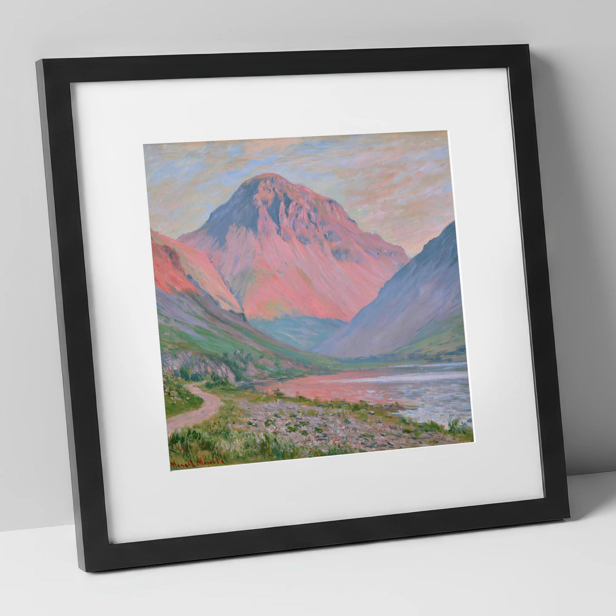 Pink Light Over Great Gable lake district fell art print in black frame