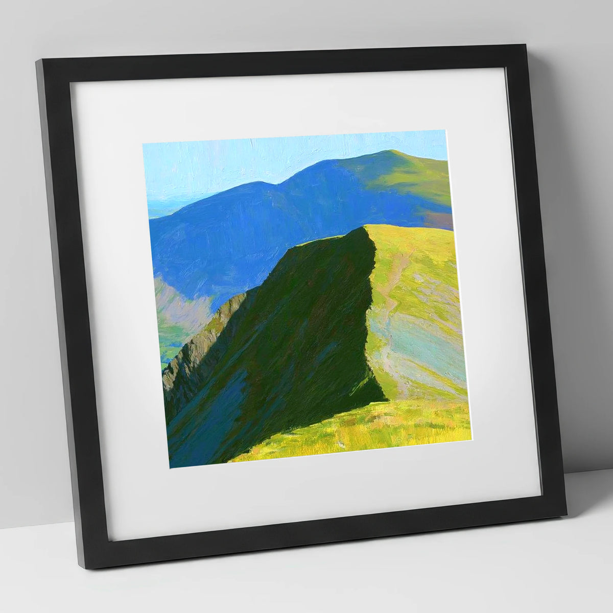 Sunlit Ridge on White Side lake district fell art print in black frame