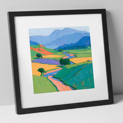 Vibrant Valley in Morning Mist lake district sky art print in black frame