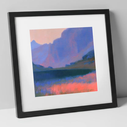 Pink Dusk at Stickle Tarn lake district fell art print in black frame