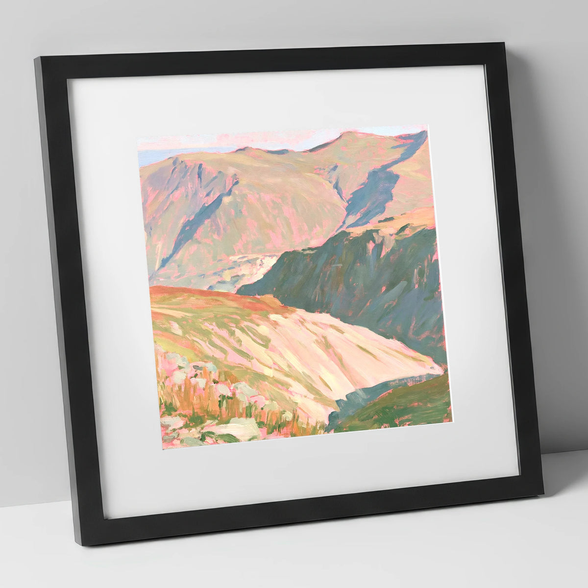Summit View in Pastel Light lake district fell art print in black frame