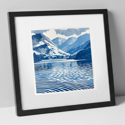 Cobalt Blue Lake And Fells lake district lake art print in black frame