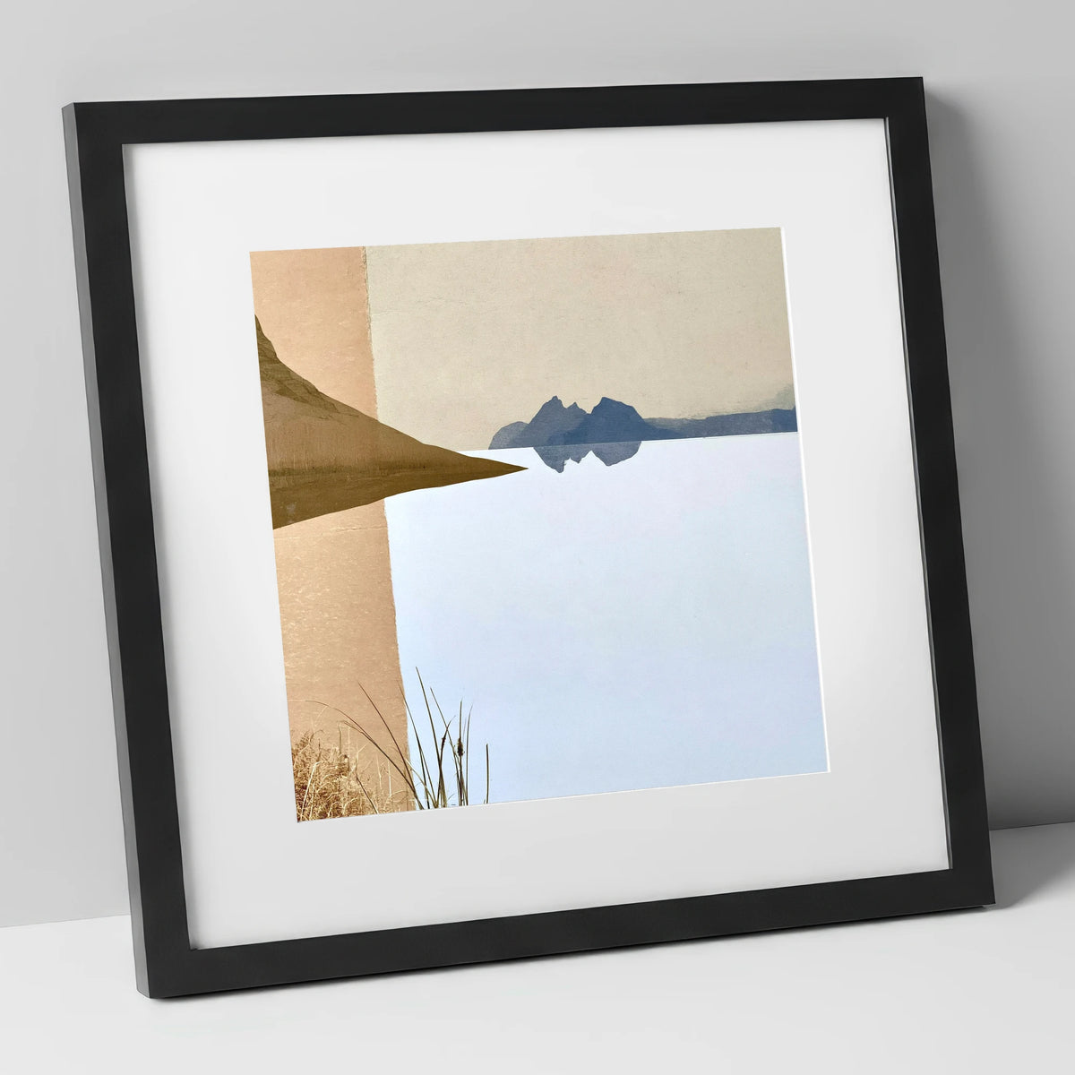 Slate Blue Loweswater Reflections lake district lake art print in black frame