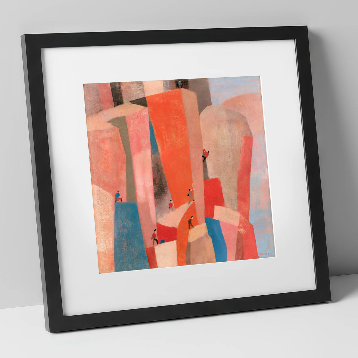 Geometric Climbers on a Crag lake district walking art print in black frame