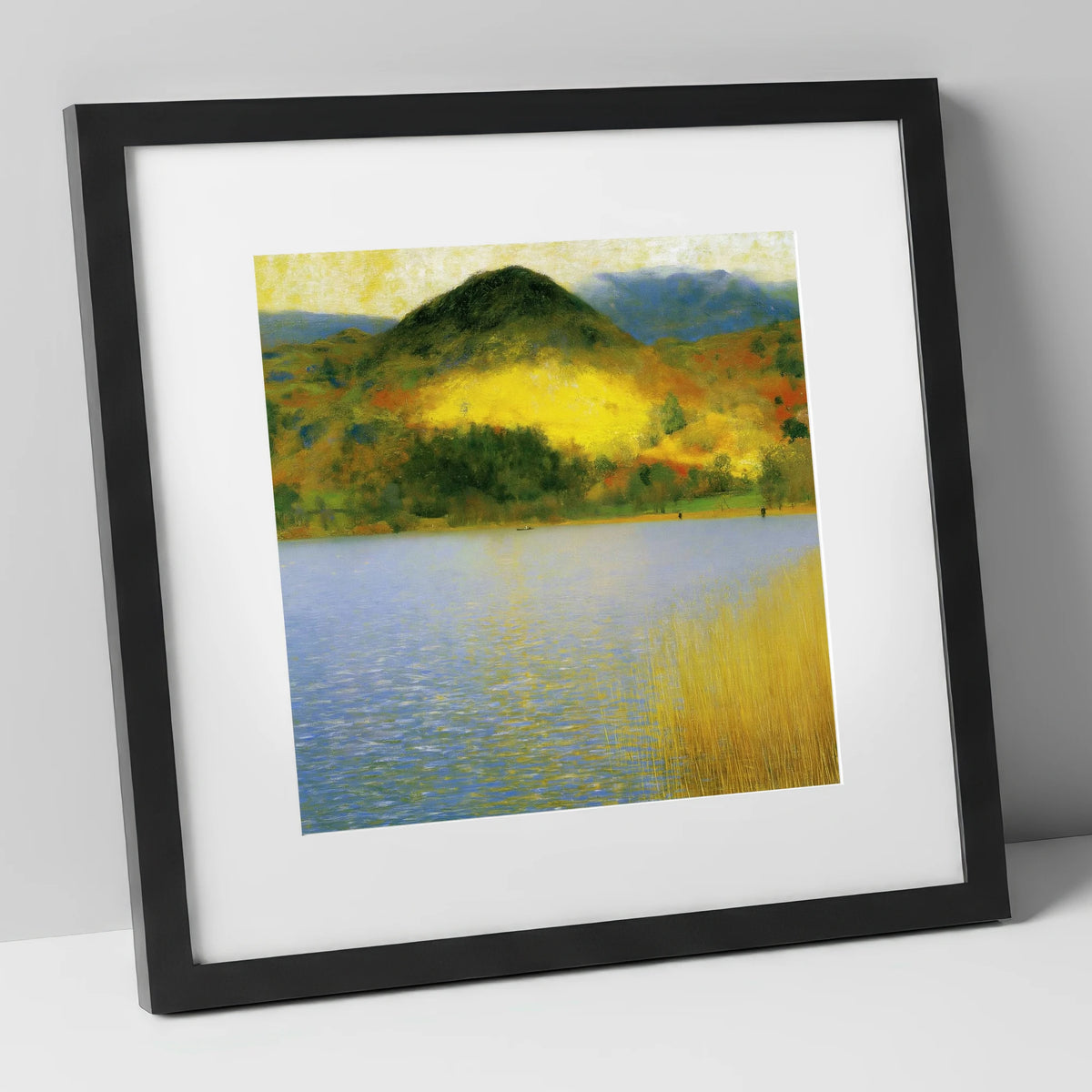 Grasmere Beneath Glowing Fells lake district lake art print in black frame