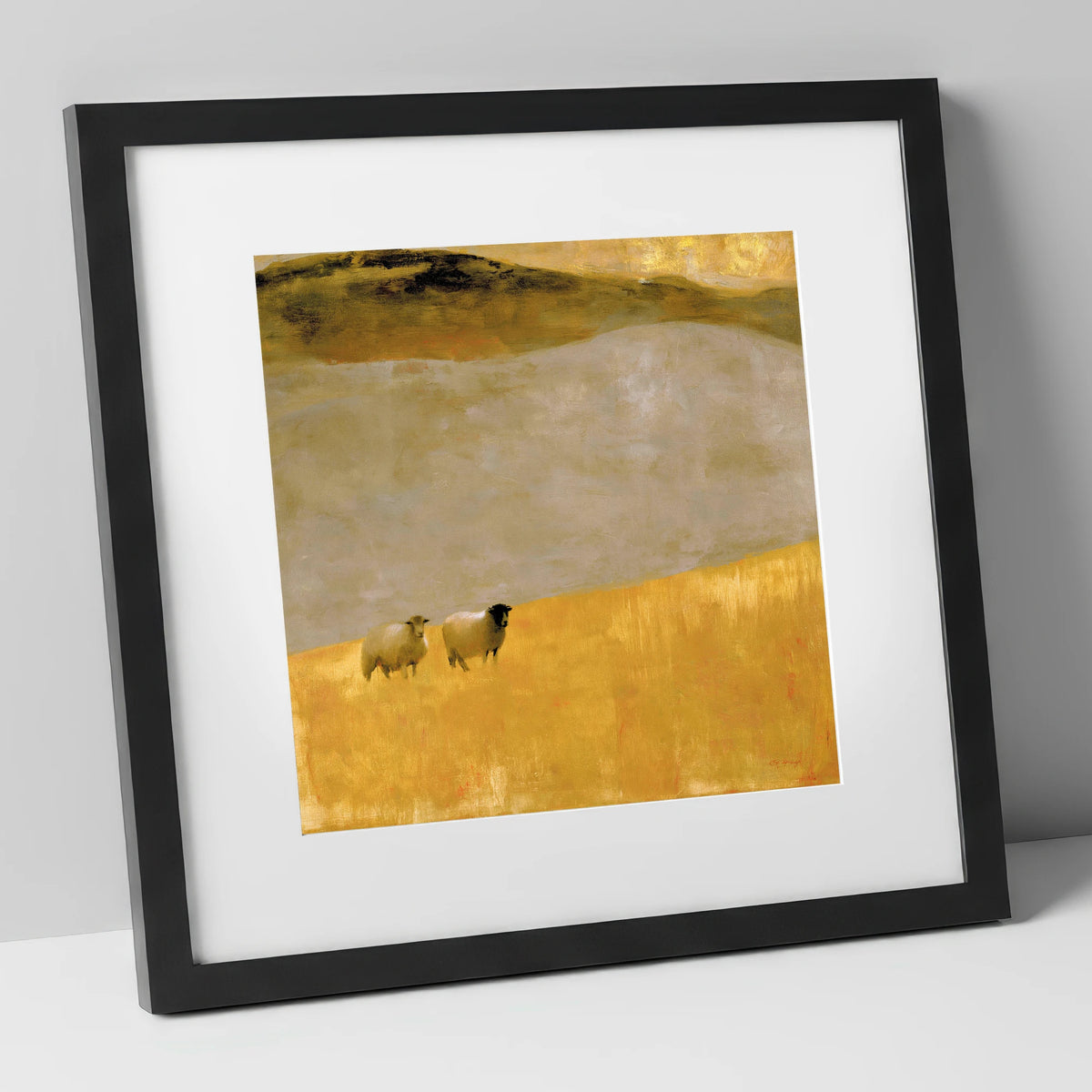 Herdwick Sheep in Autumn Light lake district wildlife art print in black frame