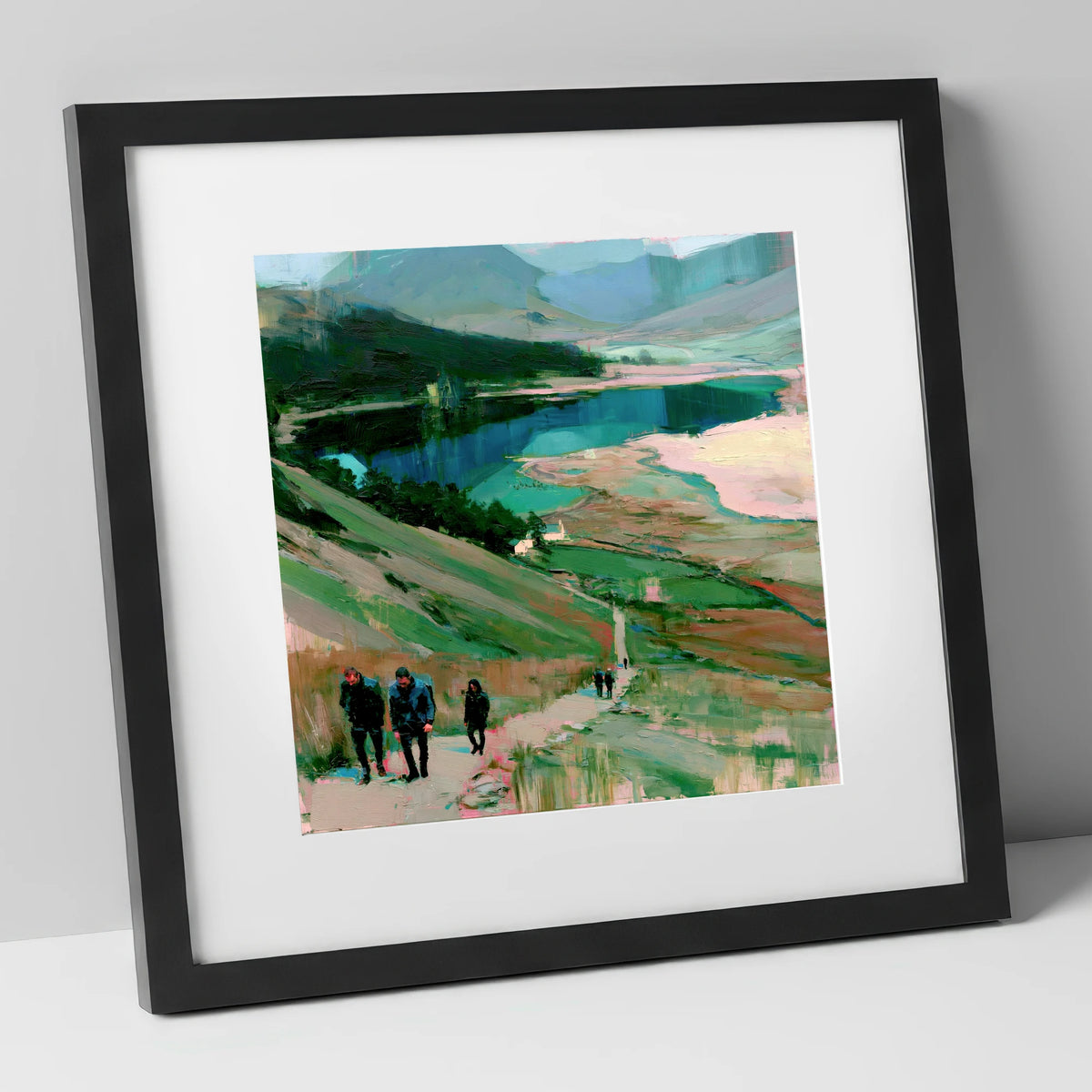 Fell Walkers Above the Lake lake district fell art print in black frame