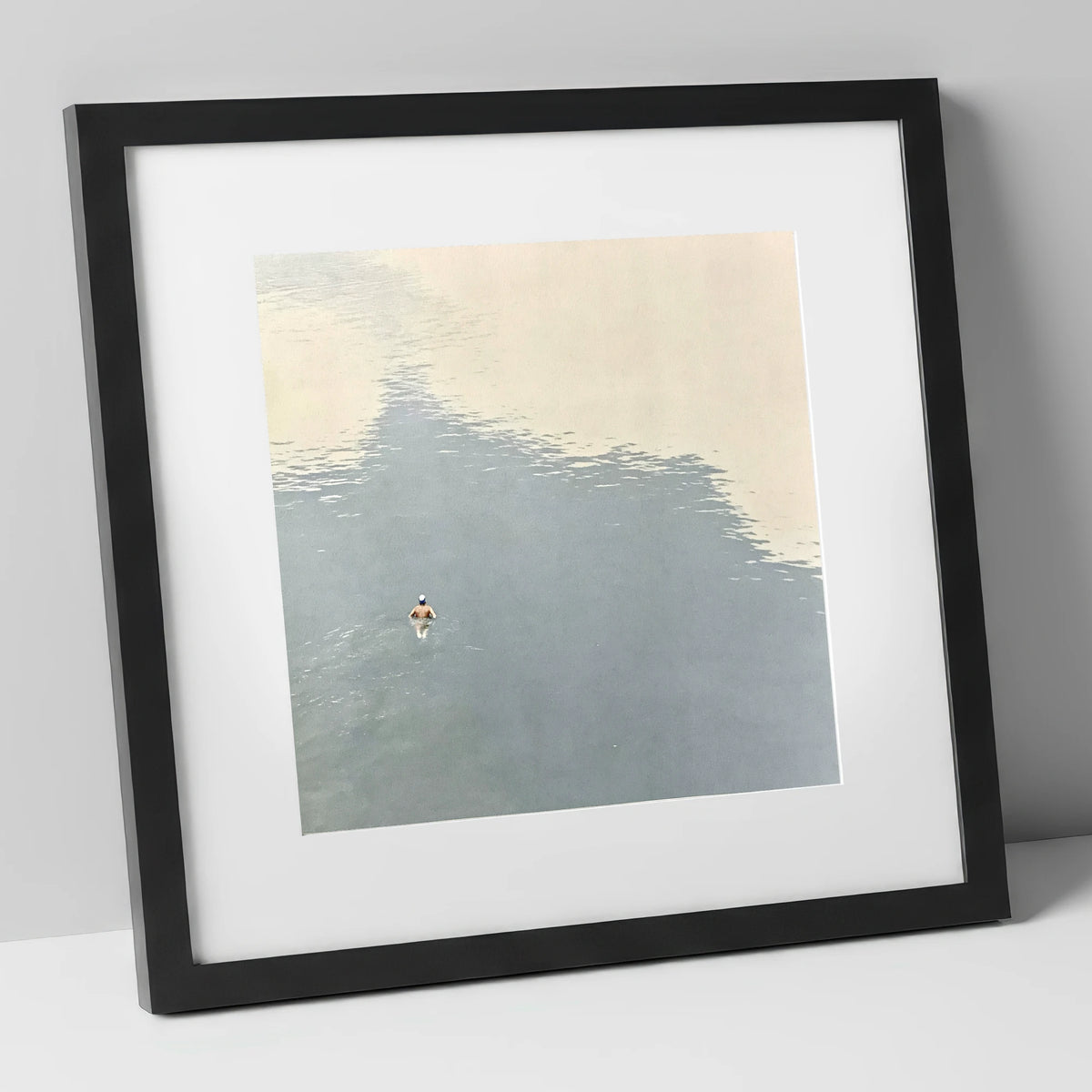 Lone Swimmer on Windermere windermere wall art art print in black frame