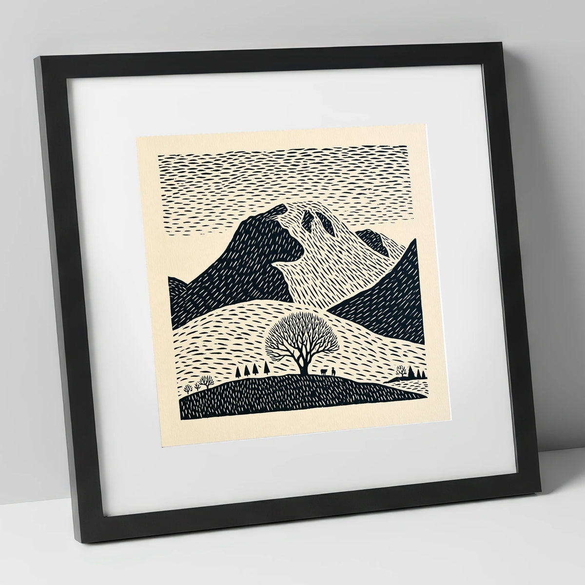 Bold Great Gable Landscape lake district fell art print in black frame