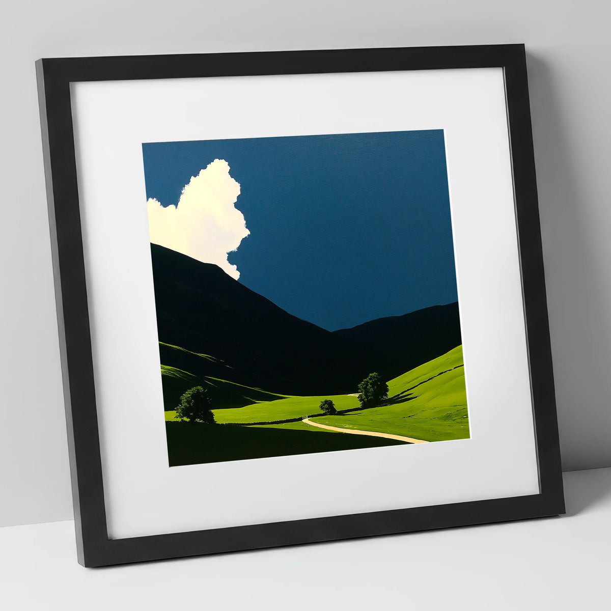 Rolling Fells Under Dramatic Cloud lake district fell art print in black frame