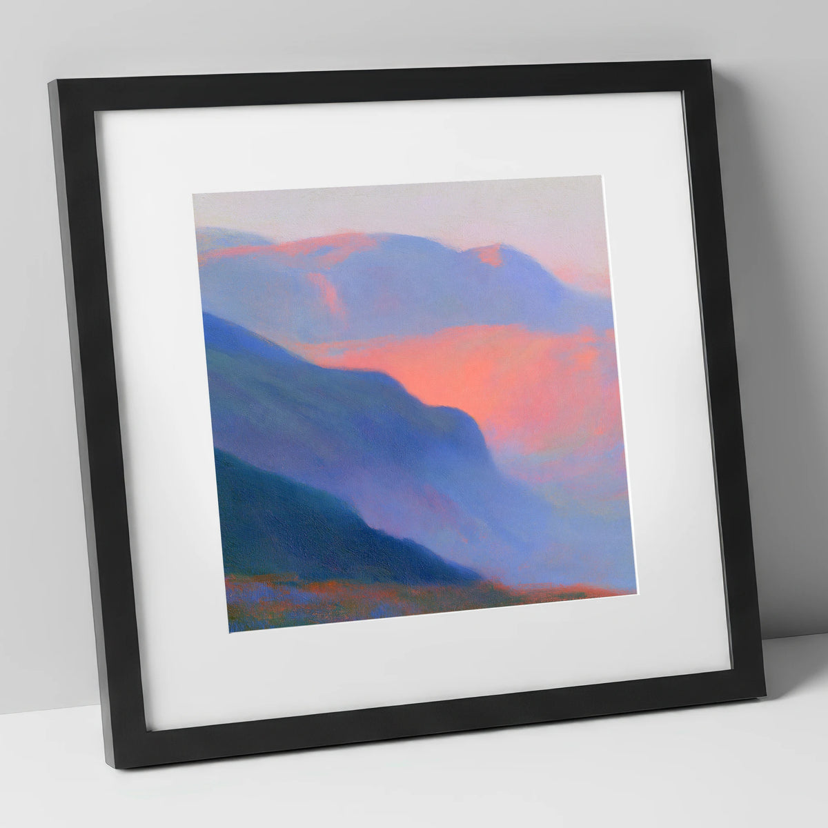Fell Summit in Pink Twilight lake district fell art print in black frame