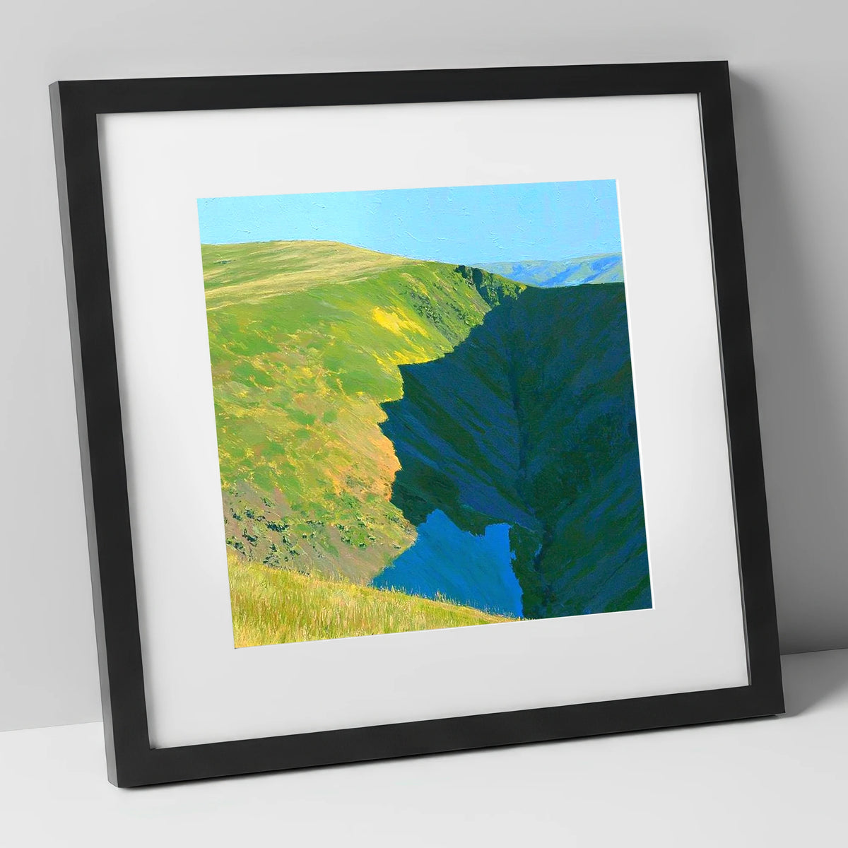 Souther Fell Deep Valley Cleft lake district fell art print in black frame