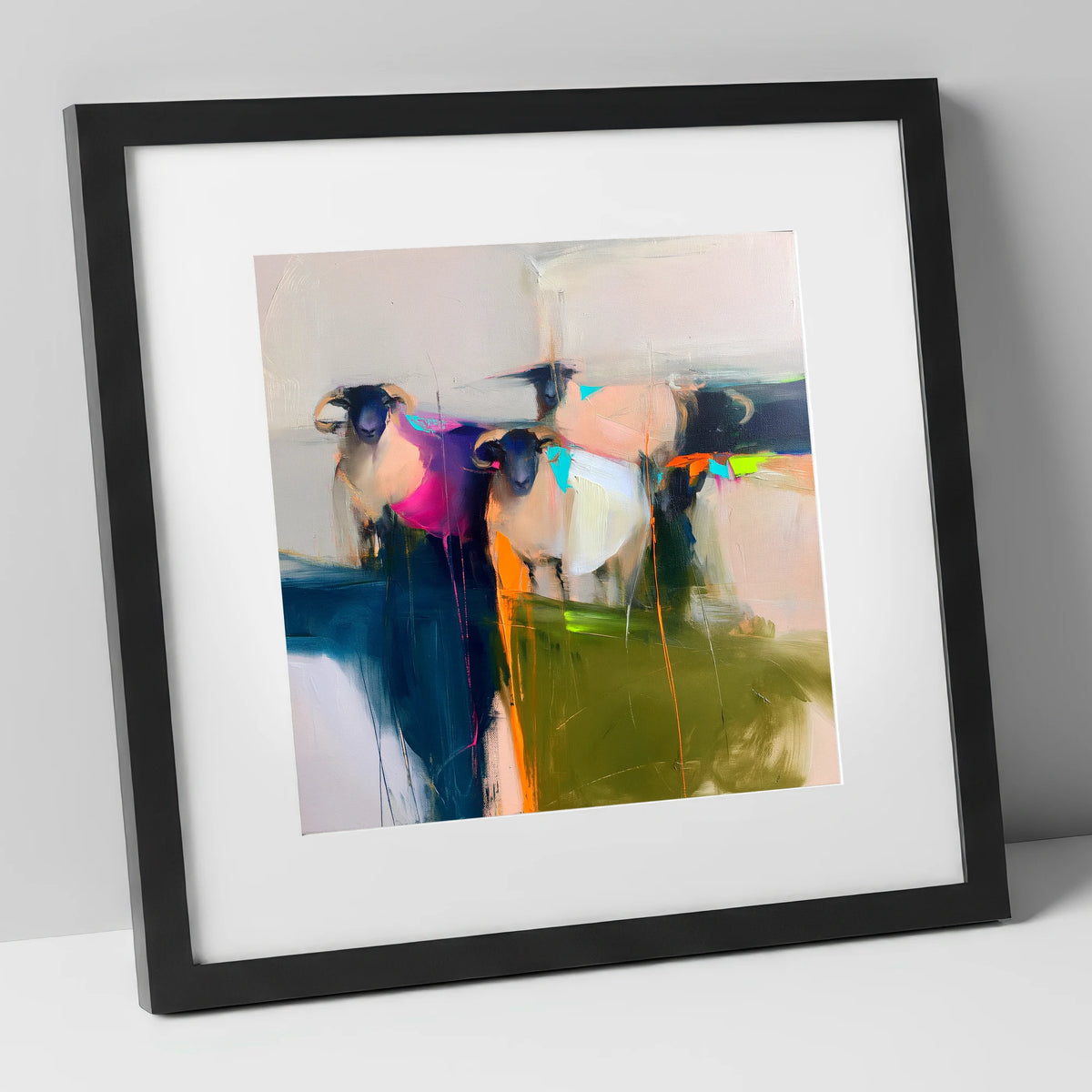 Colourful Abstract Herdwick Sheep lake district wildlife art print in black frame