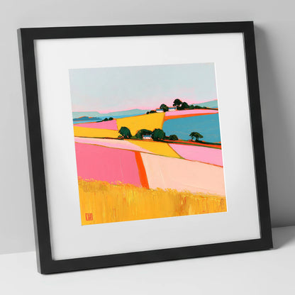 Vibrant Dale Patchwork Fields lake district valley art print in black frame