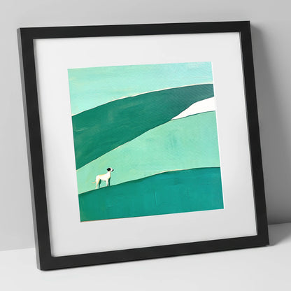 Minimalist Dog on Latrigg Summit gifts for dog walkers art print in black frame