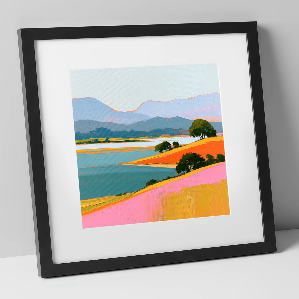 Vibrant Fells and Teal Lake lake district lake art print in black frame