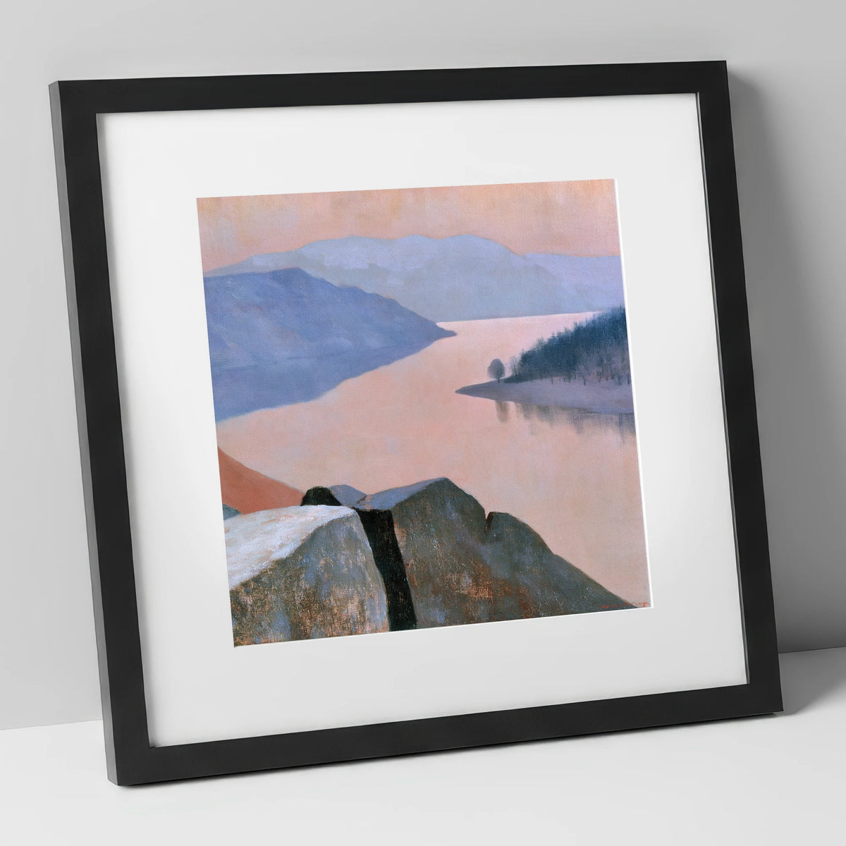 Ullswater in Soft Peach Light lake district lake art print in black frame