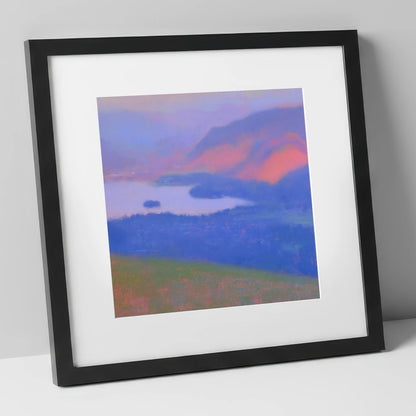 Keswick And Derwentwater At Twilight lake district village art print in black frame