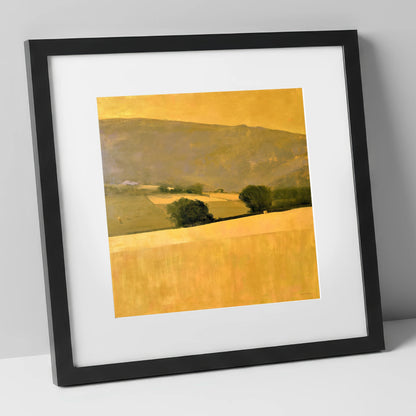 Golden Fields in a Dale lake district valley art print in black frame