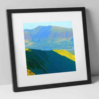 Skiddaw Little Man Sunlit Ridge lake district fell art print in black frame