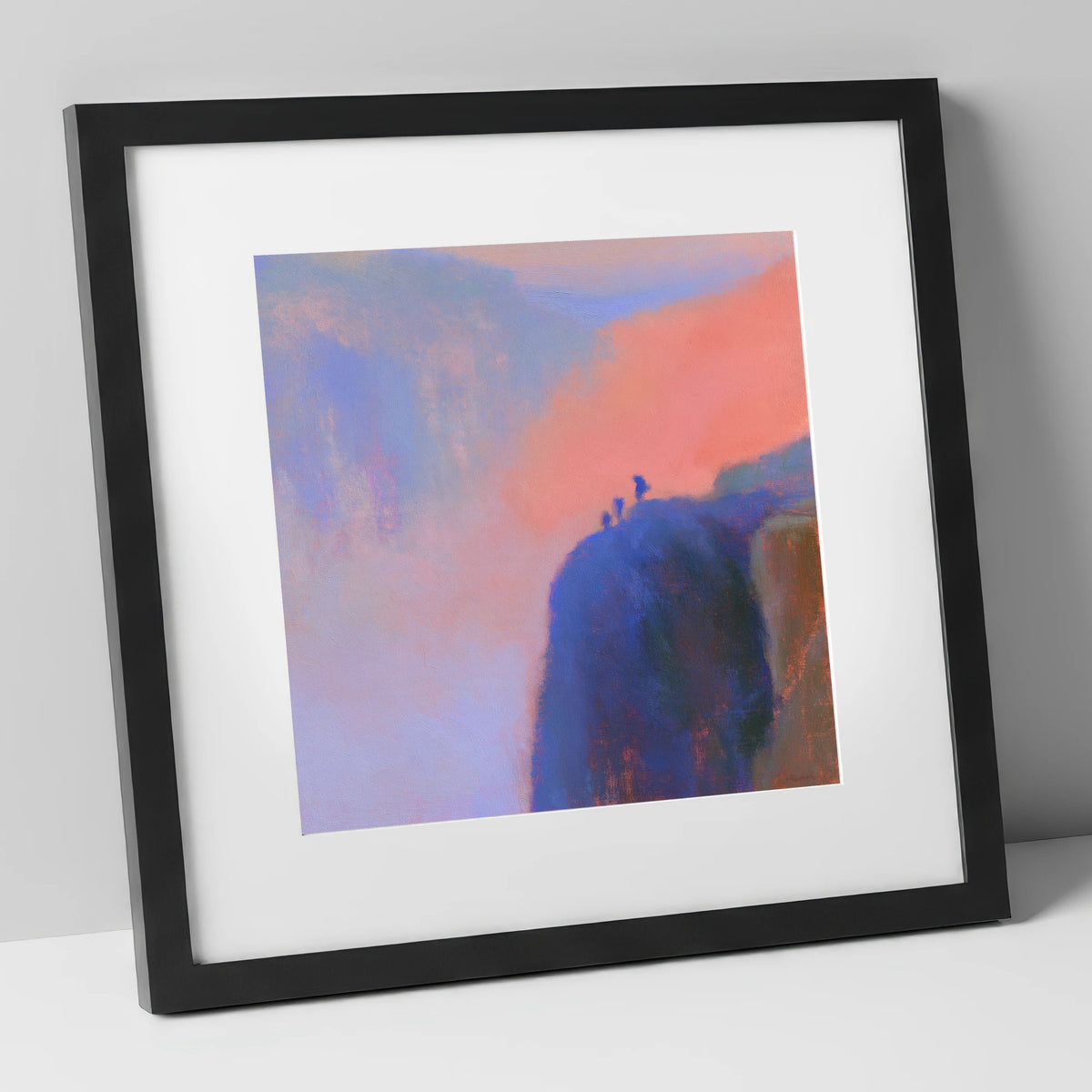 Climbers on an Indigo Crag lake district walking art print in black frame