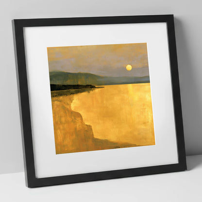 Lake Sunset in Luminous Ochre lake district lake art print in black frame