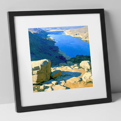 Sunlit Summit View Over Water lake district fell art print in black frame