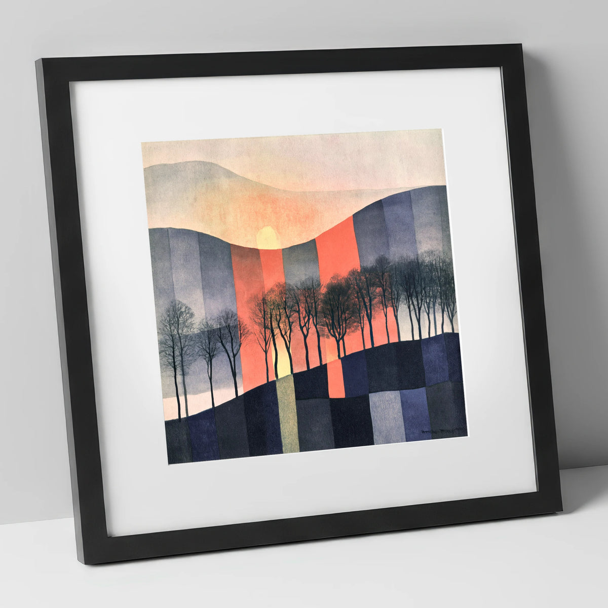 Abstract Sunset on Lakeland Fells lake district sky art print in black frame