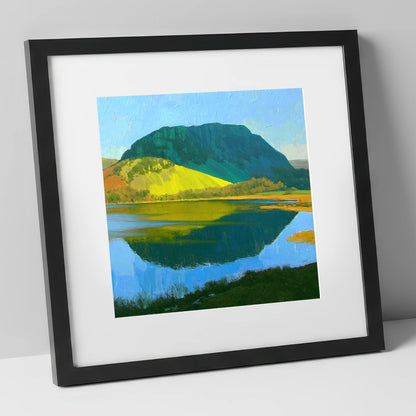 Sunlit Nab Scar Over Water lake district fell art print in black frame