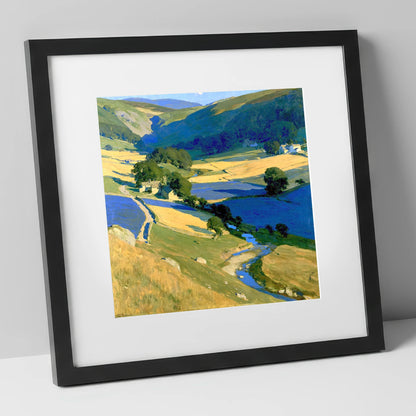 Golden Fields in the Dale lake district valley art print in black frame