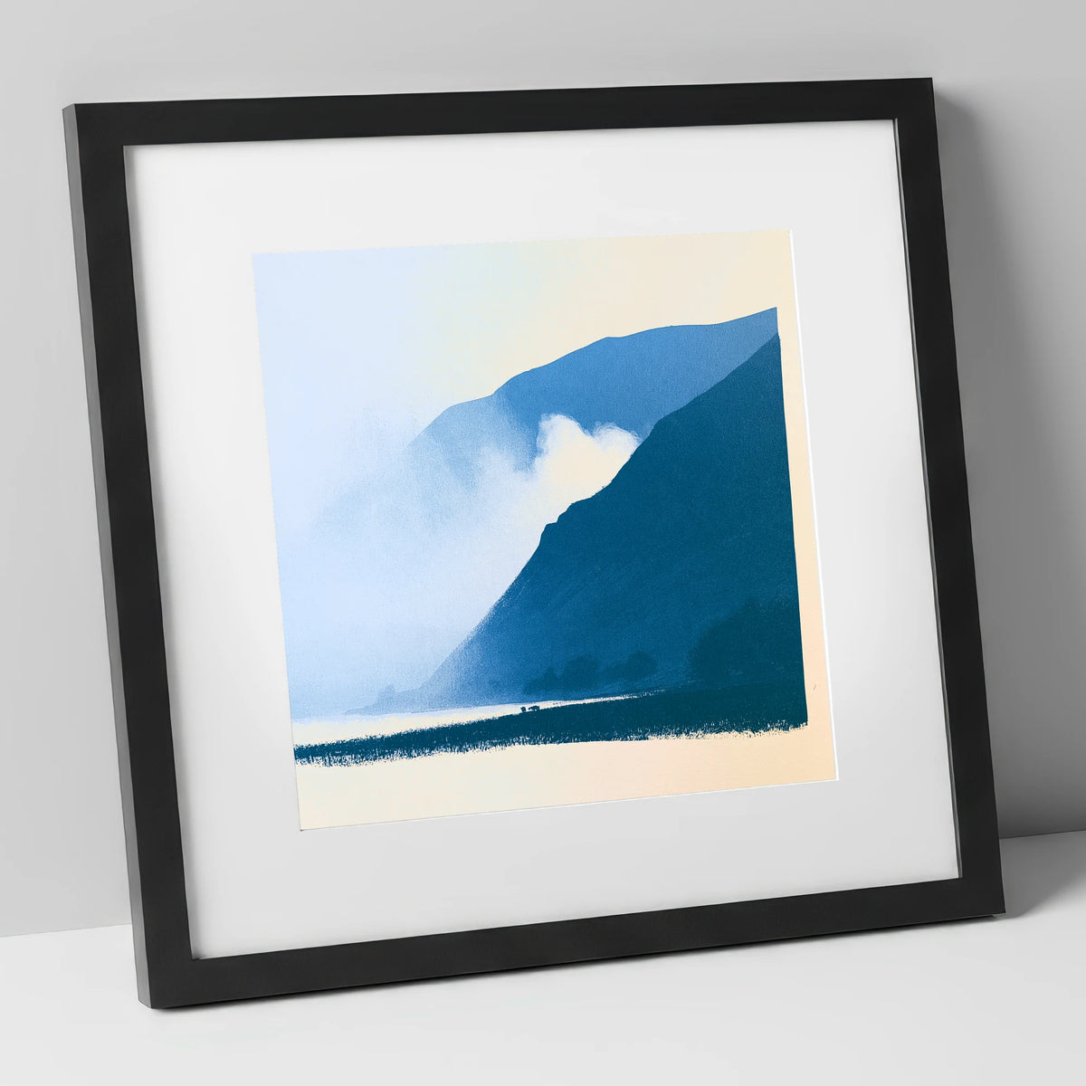 Rolling Fells in Deep Blue lake district fell art print in black frame