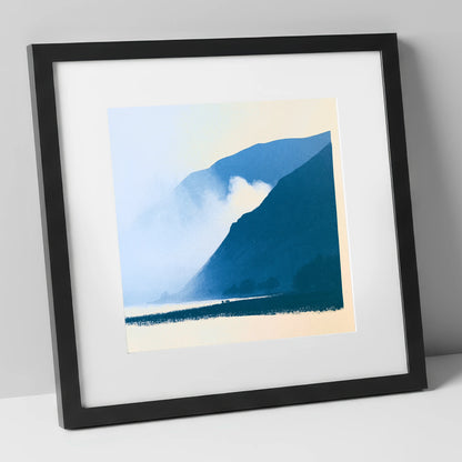 Rolling Fells in Deep Blue lake district fell art print in black frame