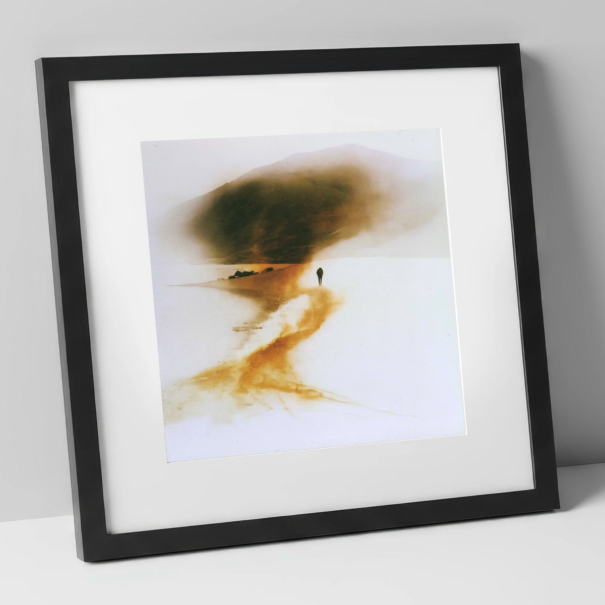 Lone Hiker on Golden Trail lake district walking art print in black frame