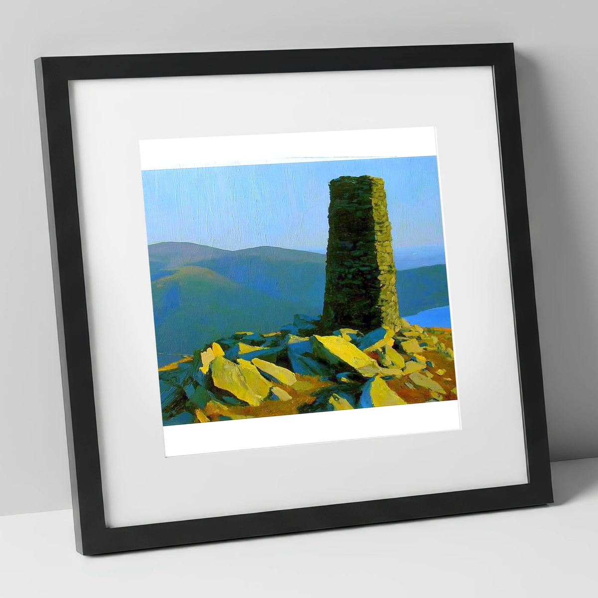 Sunlit Beacon on Thornthwaite Crag lake district fell art print in black frame