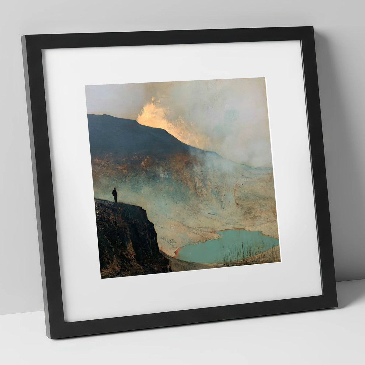 Helvellyn Walker in Golden Mist lake district fell art print in black frame