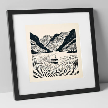 Ullswater Steamer on Swirling Waters lake district lake art print in black frame